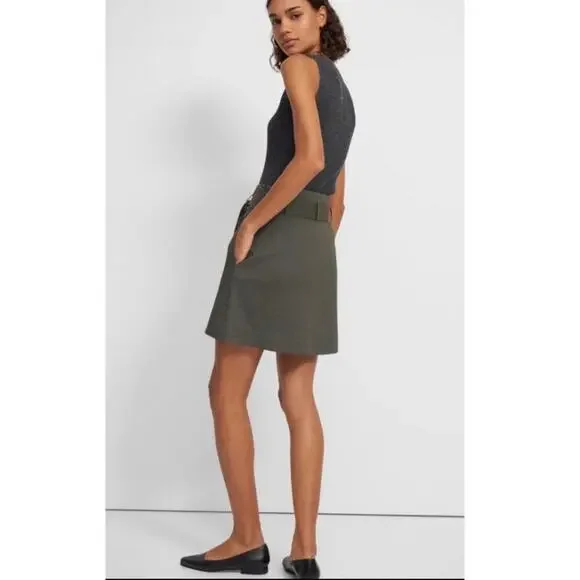 Theory Eco Crunch Belt Shorts in Thyme.